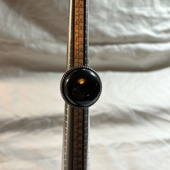 Faux Black Pearl and Silver Cocktail Ring - Picture 1 of 5